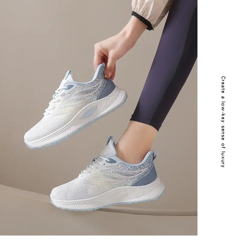 Spring Women New Mesh Lightweight Sports Breath Lace Up Fitness Comfortable Thick Soled Casual Running Shoes Tenis Masculino