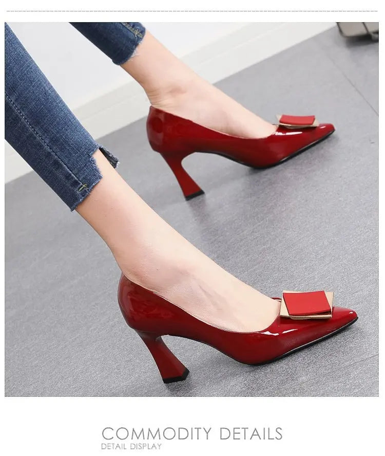 Chunky Platform Pumps Women Pointed Toe  Single Shoes Spring Autumn High Heels Woman Ankle Buckle Thick Heeled  Shoes