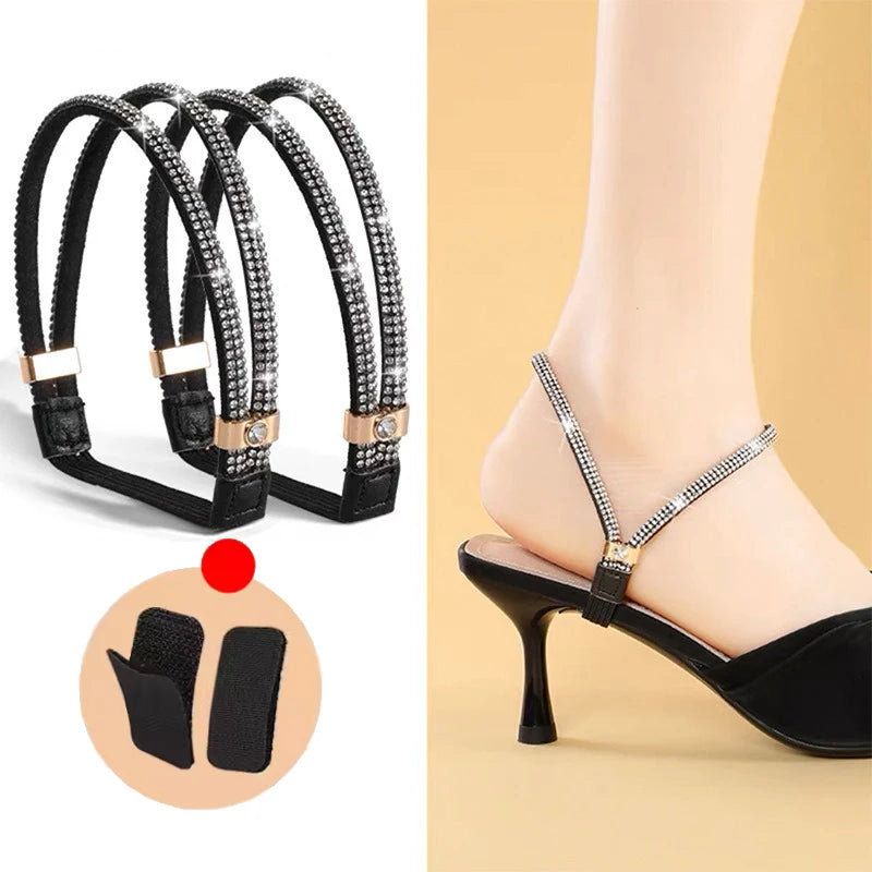 1/2Pairs Rhinestone High Heels Shoes Band Anti-loose Women Diamond Shoelaces Anti-drop Heel Straps Belt Drill Elastic Fixed Belt