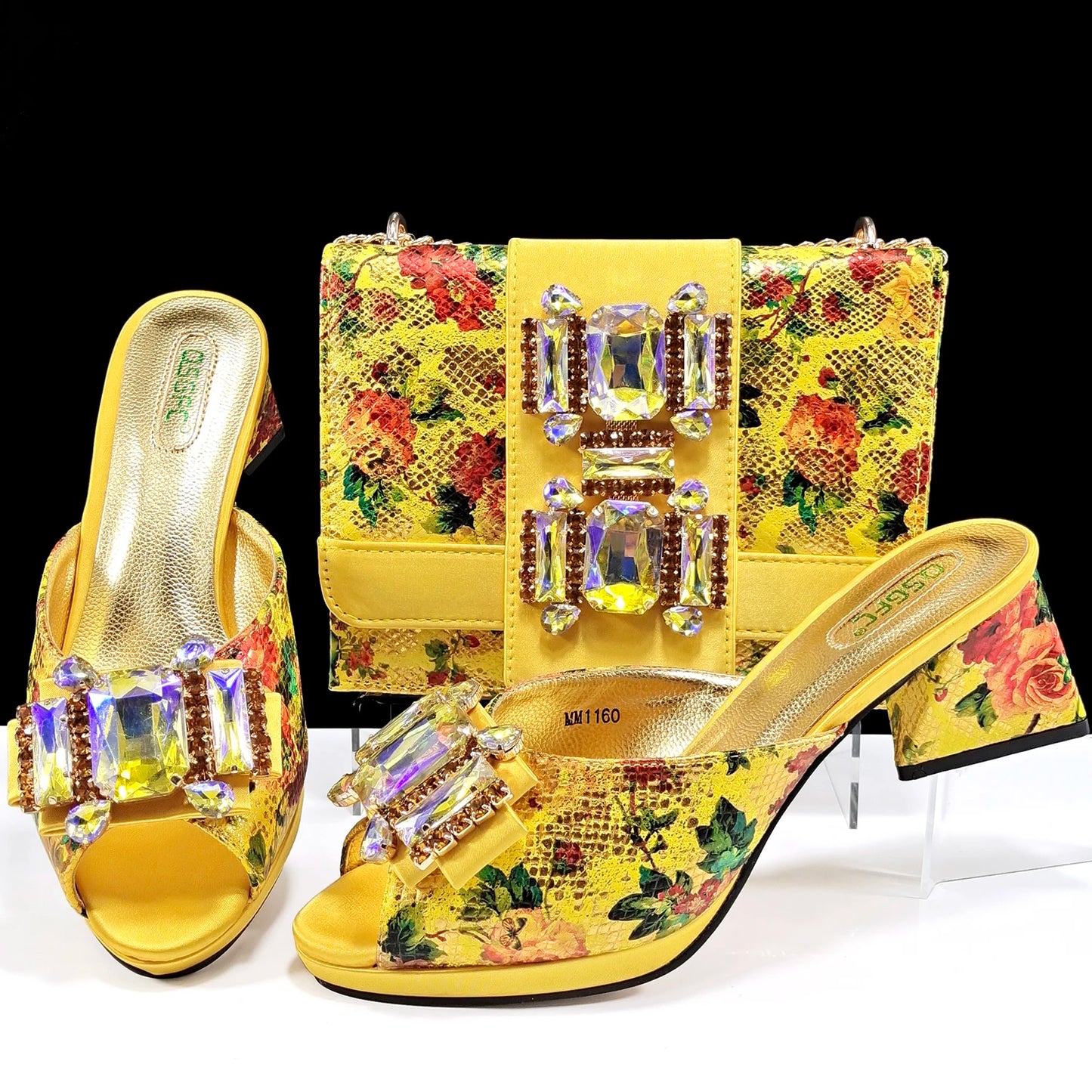 QSGFC Italian Sandals and Bags Matching Set 2025 Women Heel Party for Rose Gold Colour Wedding Bigger Size Thick Heel Shoes
