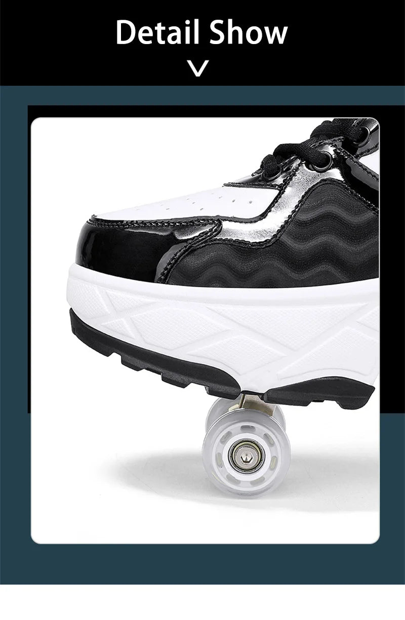 Parkour Shoes 4 Wheels Deformation Roller Skating Shoes Kids Adults Unisex Sneakers Street Urban Fitness FSK Quad Skating Shoes