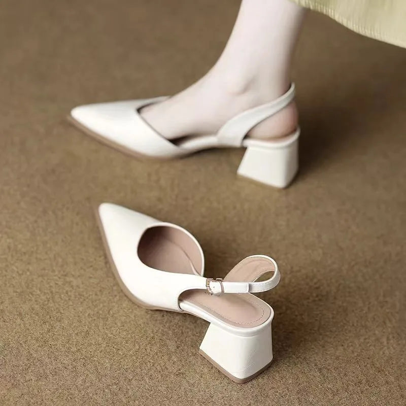 High Heels Sandals Woman Pointed Toe Heeled Shoes Shallow 2025 Summer Trend Loafers Slingback Shoes Elegant Dress Pumps Mujer