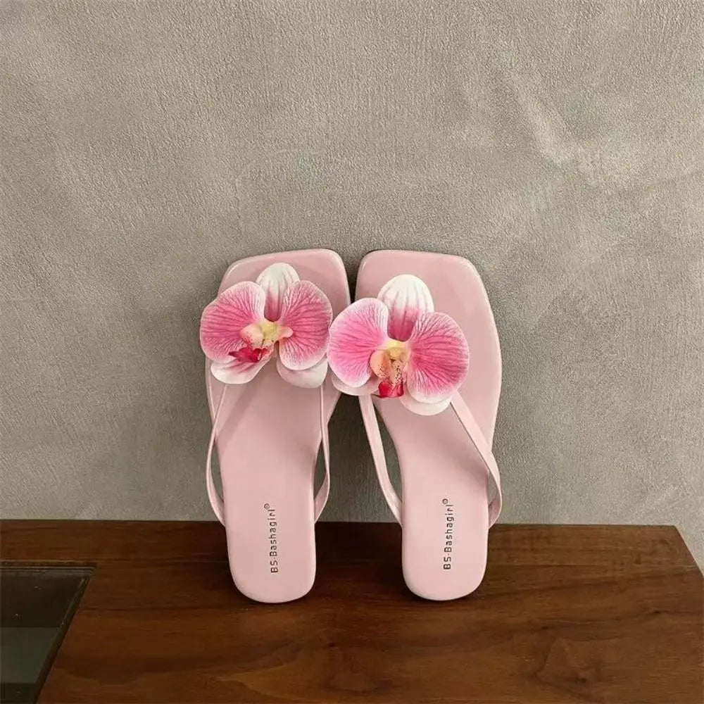 Casual Sweet Butterfly Orchid Slipper Elegant Summer Flower Flip Flops Out Wear Vacation Women's Sandals Outdoor