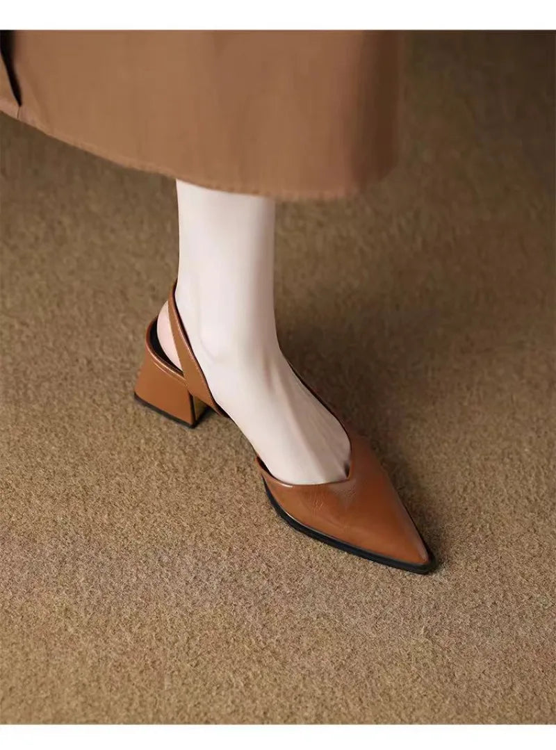 High Heels Sandals Woman Pointed Toe Heeled Shoes Shallow 2025 Summer Trend Loafers Slingback Shoes Elegant Dress Pumps Mujer