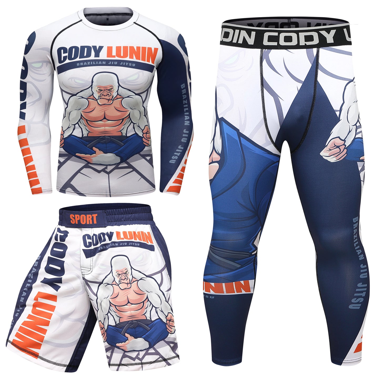 Sublimation Print Compression UV Protection Jersey + MMA Boxing Pants Workout Sport Suit Men Jiu Jitsu Fitness Rash Guard Sets