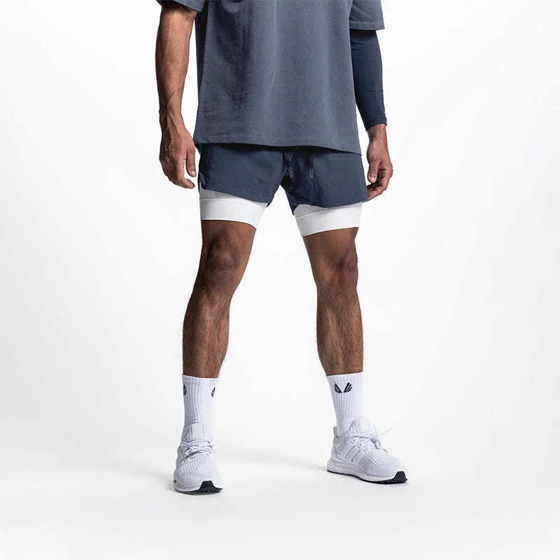 Men's 2-in-1 Running Shorts Quick Dry Gym Sports Shorts Double Layer Breathable Beach Fitness Inner Lining Summer 2025