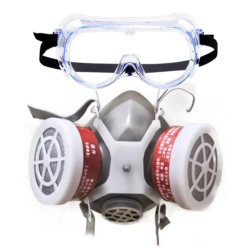 Dustproof Gas Mask Half Face Mask Safety Organic Chemical Filters with PC Goggles PM2.5 Breathing