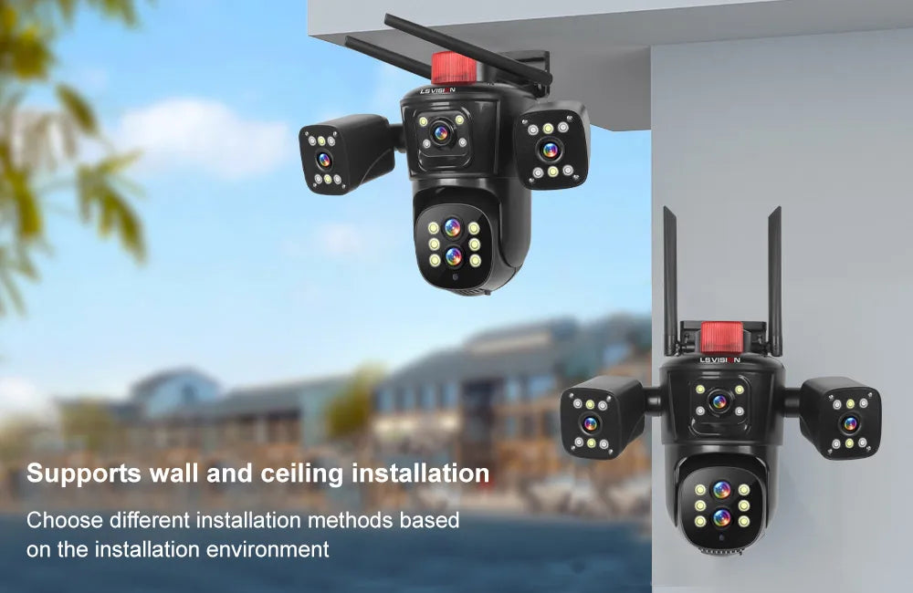 LS VISION 10K 20MP Four Screens WiFi PTZ Camera 10X Optical Zoom Auto Tracking Humanoid Detection CCTV Security Cameras Outdoor
