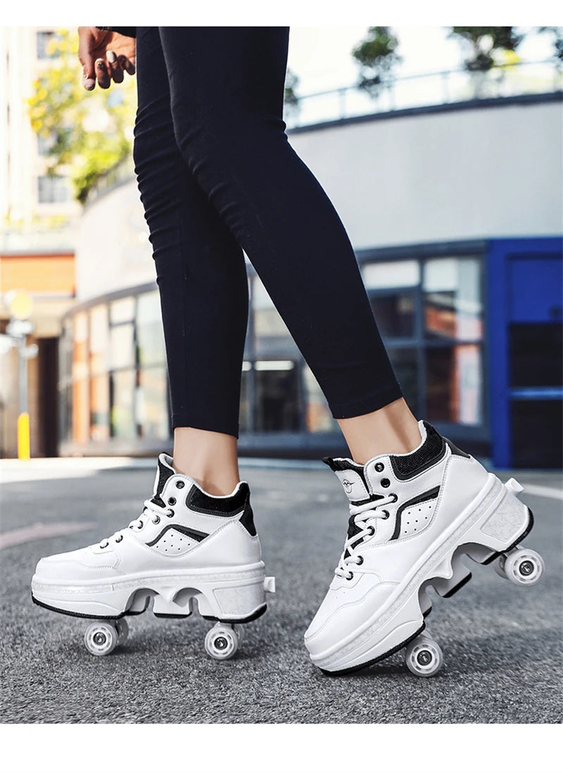 Parkour Shoes 4 Wheels Deformation Roller Skating Shoes Kids Adults Unisex Sneakers Street Urban Fitness FSK Quad Skating Shoes