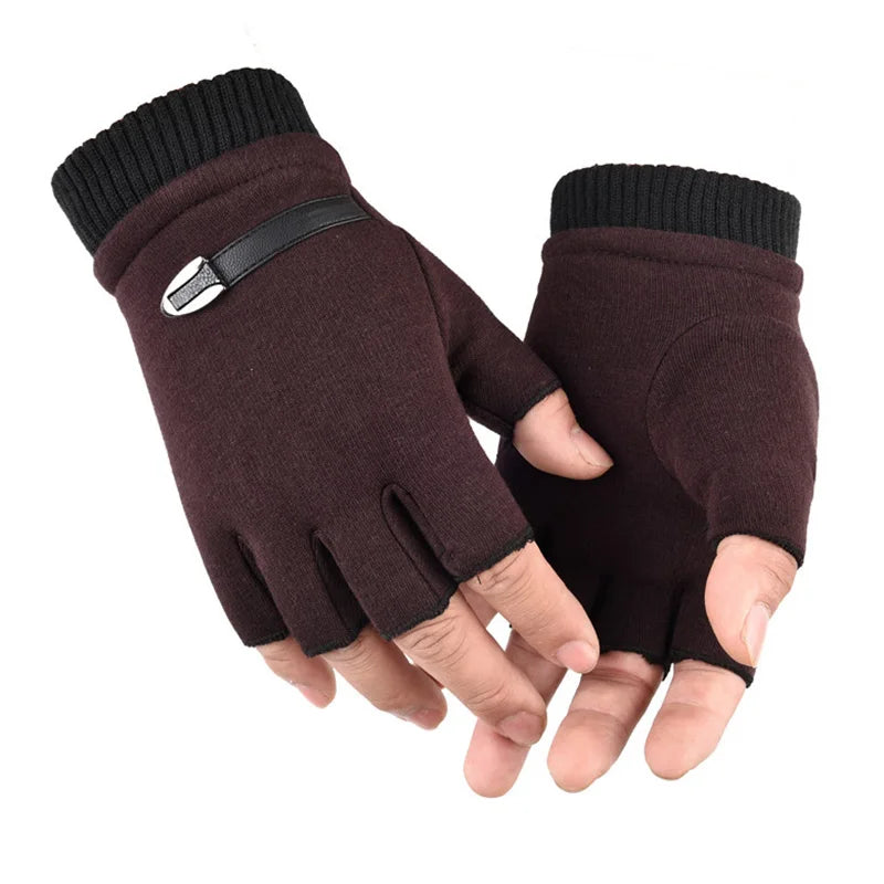Men Women Winter Outdoor Sport Climbing Fitness Plush Warm Cycling Glove Half Finger Driving Mitten B50