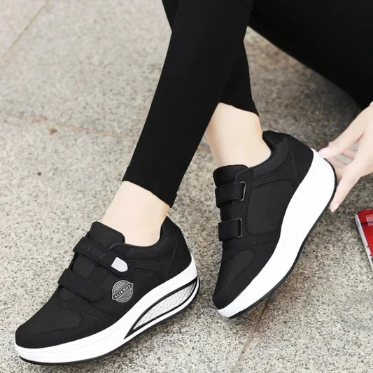 Women's Swing Sneakers Wedge Platform Toning Sports Shoes for Woman Breathable Slimming Fitness Rocking Mom Shoes Thick Sole2024