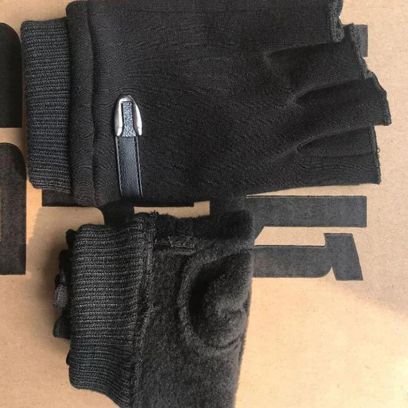 Men Women Winter Outdoor Sport Climbing Fitness Plush Warm Cycling Glove Half Finger Driving Mitten B50
