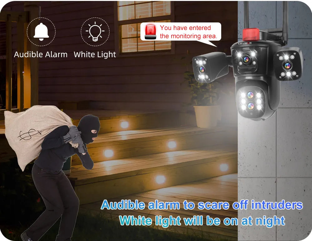 LS VISION 10K 20MP Four Screens WiFi PTZ Camera 10X Optical Zoom Auto Tracking Humanoid Detection CCTV Security Cameras Outdoor
