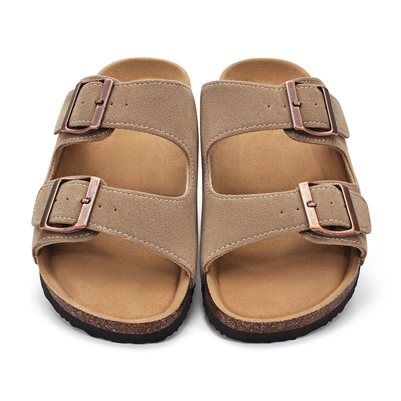 KIDMI Cork Clogs Slippers For Women Cork Footbed Beach Sandals Outdoor Suede Clogs Sandals With Adjustable Buckle Men Sandals