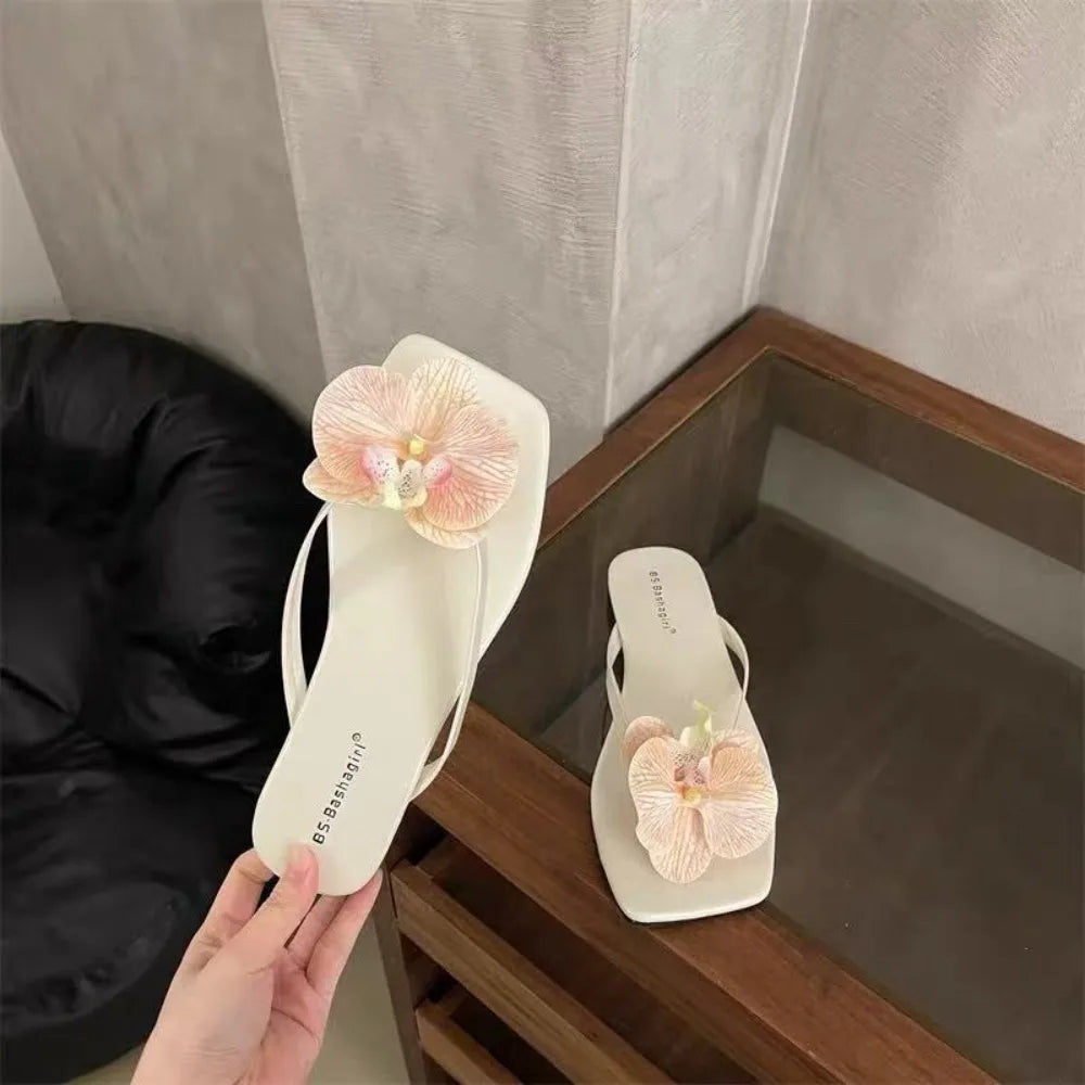 Casual Sweet Butterfly Orchid Slipper Elegant Summer Flower Flip Flops Out Wear Vacation Women's Sandals Outdoor