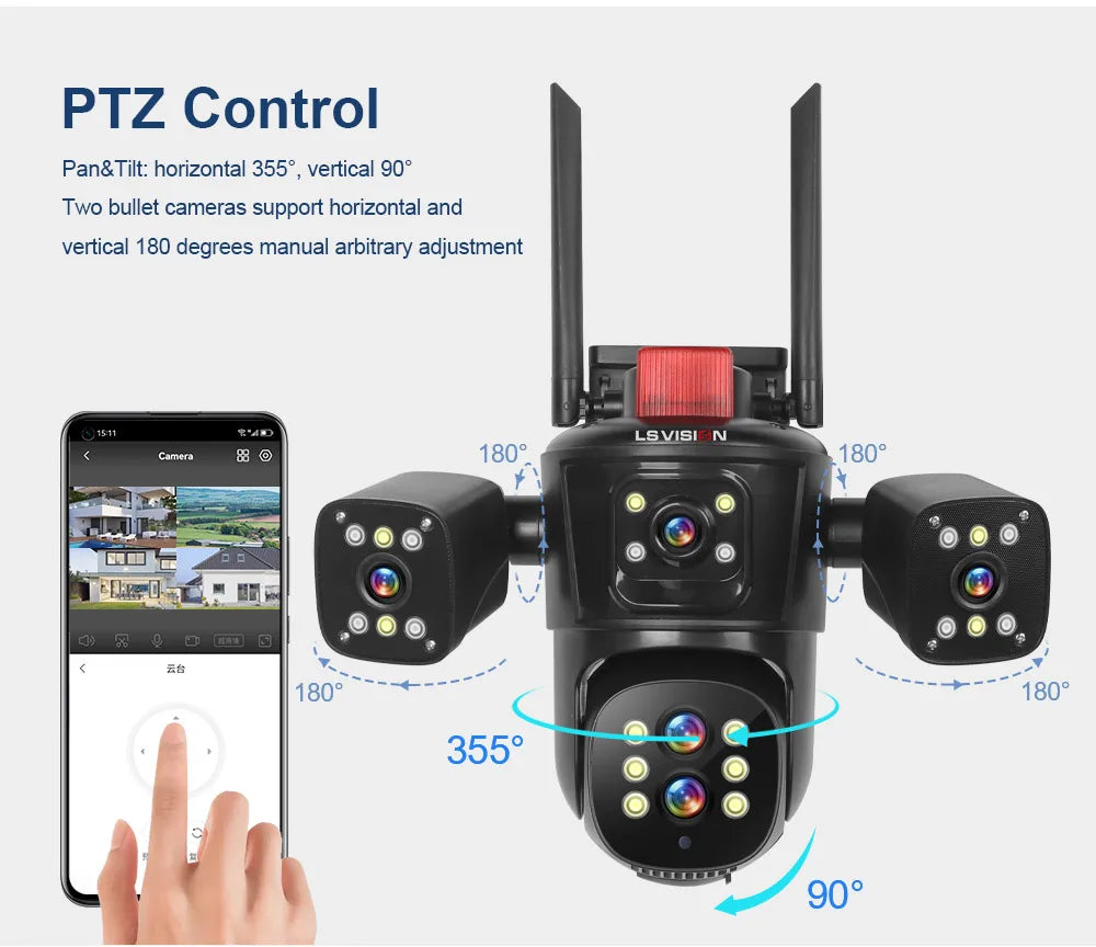 LS VISION 10K 20MP Four Screens WiFi PTZ Camera 10X Optical Zoom Auto Tracking Humanoid Detection CCTV Security Cameras Outdoor