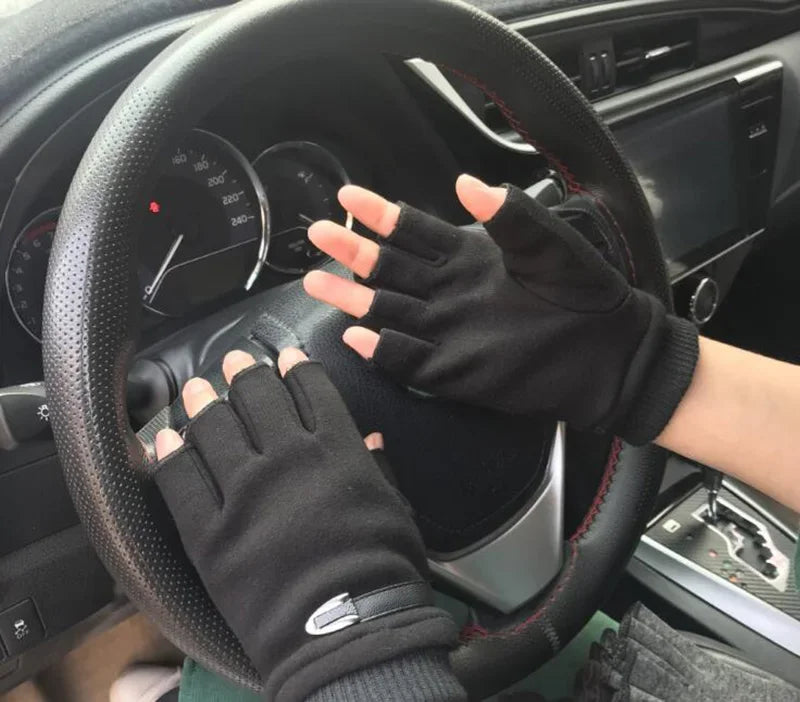Men Women Winter Outdoor Sport Climbing Fitness Plush Warm Cycling Glove Half Finger Driving Mitten B50