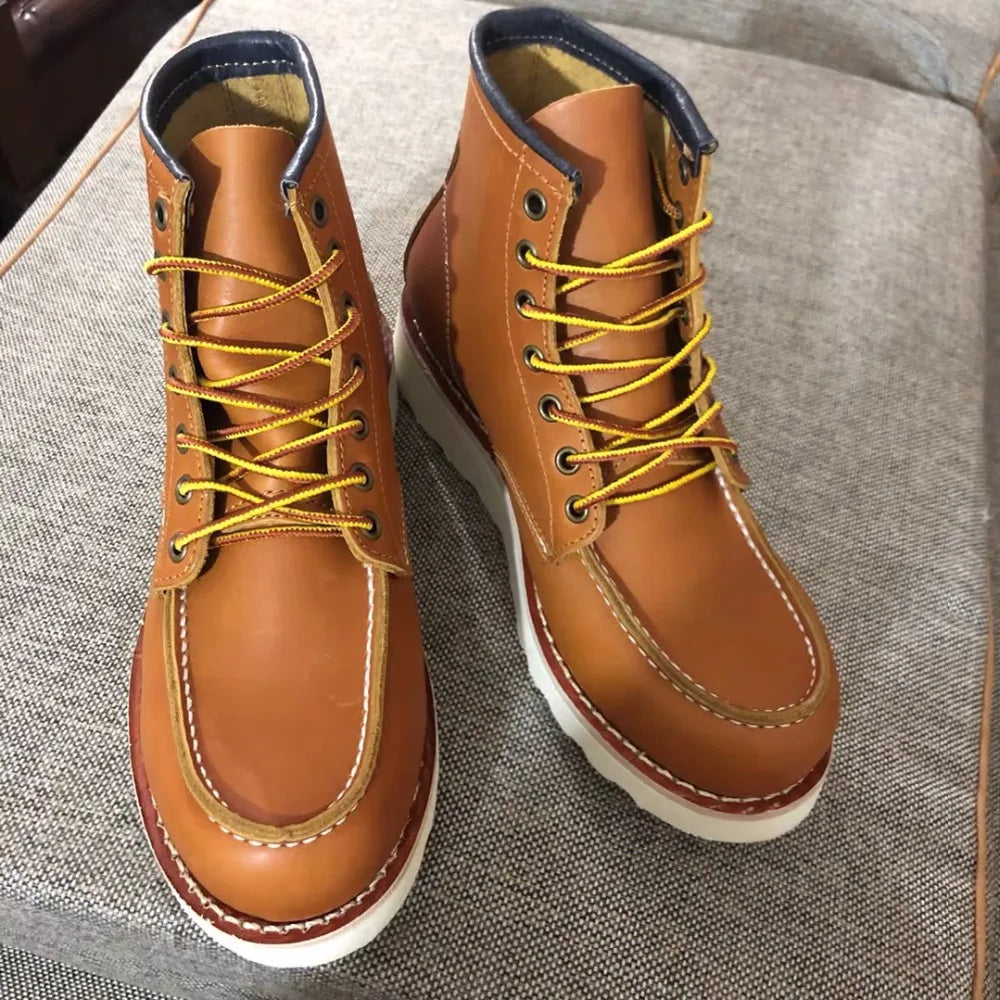 Red Black Winter Mens Shoes Desert Keep Warm Vintage Culture Rookie Men Genuine Leather Motorcycle Boots Men Western