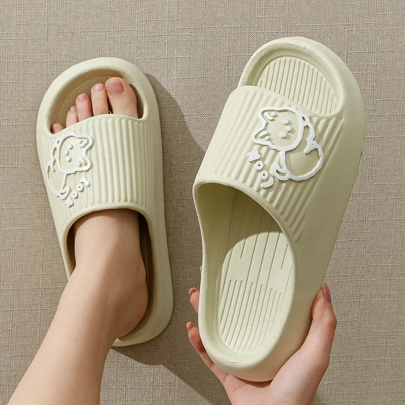 2024 Summer Women Slippers Bath Thick Platform Non-Slip Home Cat Cartoon Flip Flops Beach Sandals Ladies Slides Indoor Outdoor