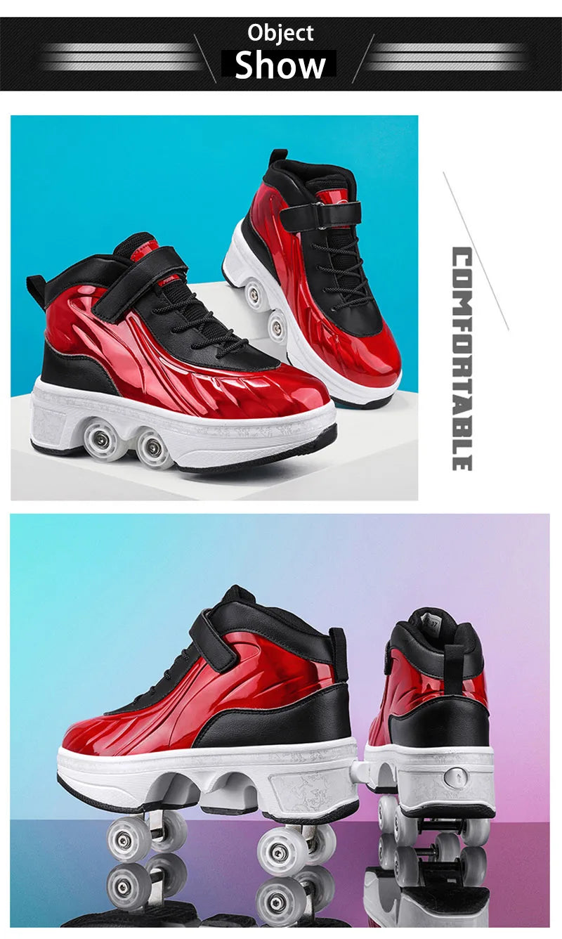 Parkour Shoes 4 Wheels Deformation Roller Skating Shoes Kids Adults Unisex Sneakers Street Urban Fitness FSK Quad Skating Shoes