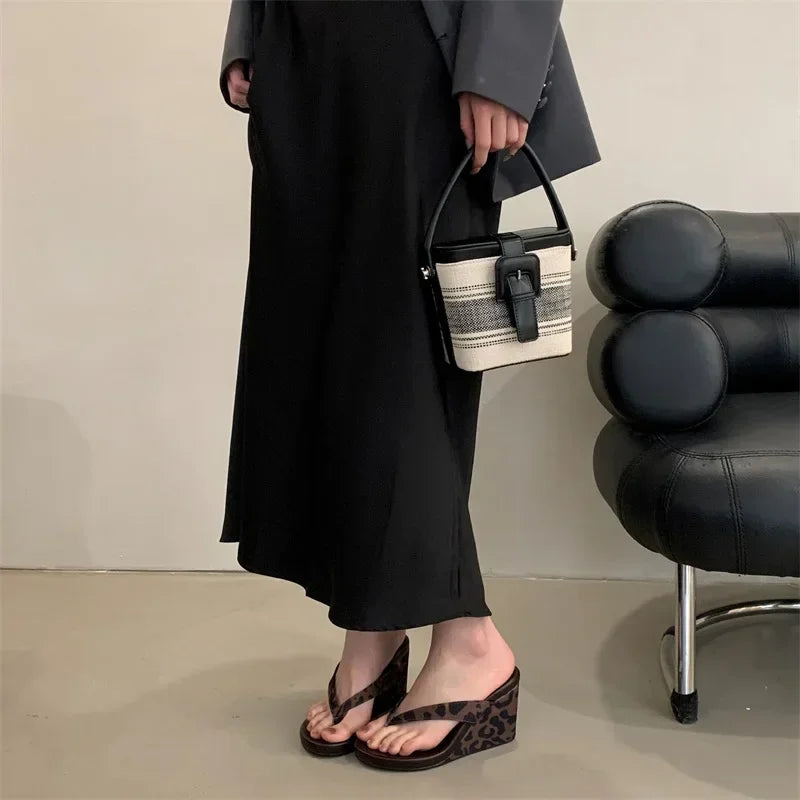 Summer Leopard Print Slides Clip Toe Platform sandals Wedges Women Slippers Fashion Thick Bottom High Heels Flip Flops Shoes