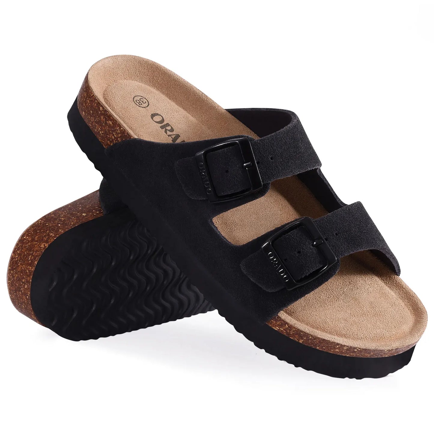 KIDMI Cork Clogs Slippers For Women Cork Footbed Beach Sandals Outdoor Suede Clogs Sandals With Adjustable Buckle Men Sandals