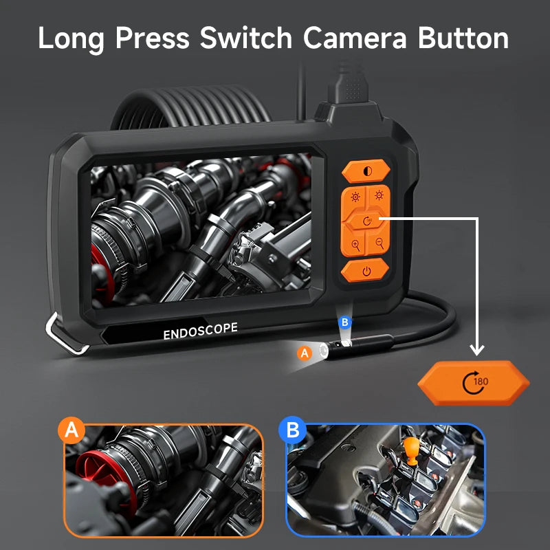Endoscope Borescope 4.3" IPS Screen IP67 Waterproof Plumbing Camera 8MM Probe 2M-100M Single Dual Camera with Adjustable LEDs