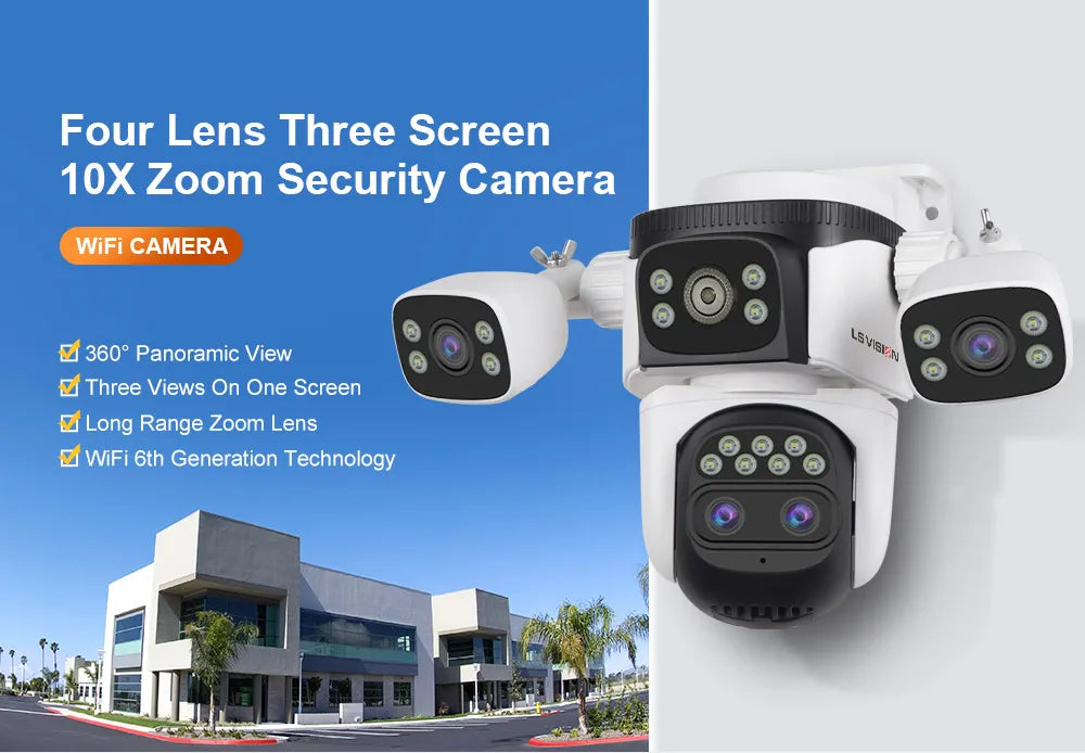 LS VISION 20MP 3*Screens Home Surveillance Wifi Camera 10X Zoom Outdoor Surveillance Camera Ip PTZ Auto Tracking Security Cctv