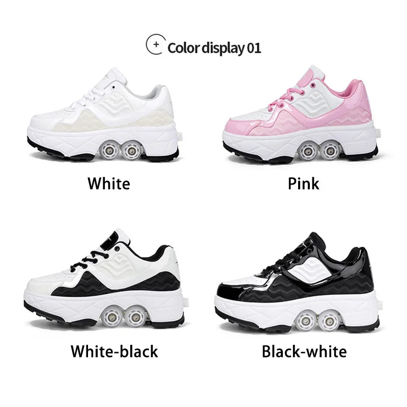 Parkour Shoes 4 Wheels Deformation Roller Skating Shoes Kids Adults Unisex Sneakers Street Urban Fitness FSK Quad Skating Shoes