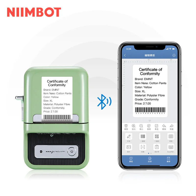 NIIMBOT B21 Label Printer Portable Wir-eless Bluetooth Thermal Label Maker Sticker Printer Label paper