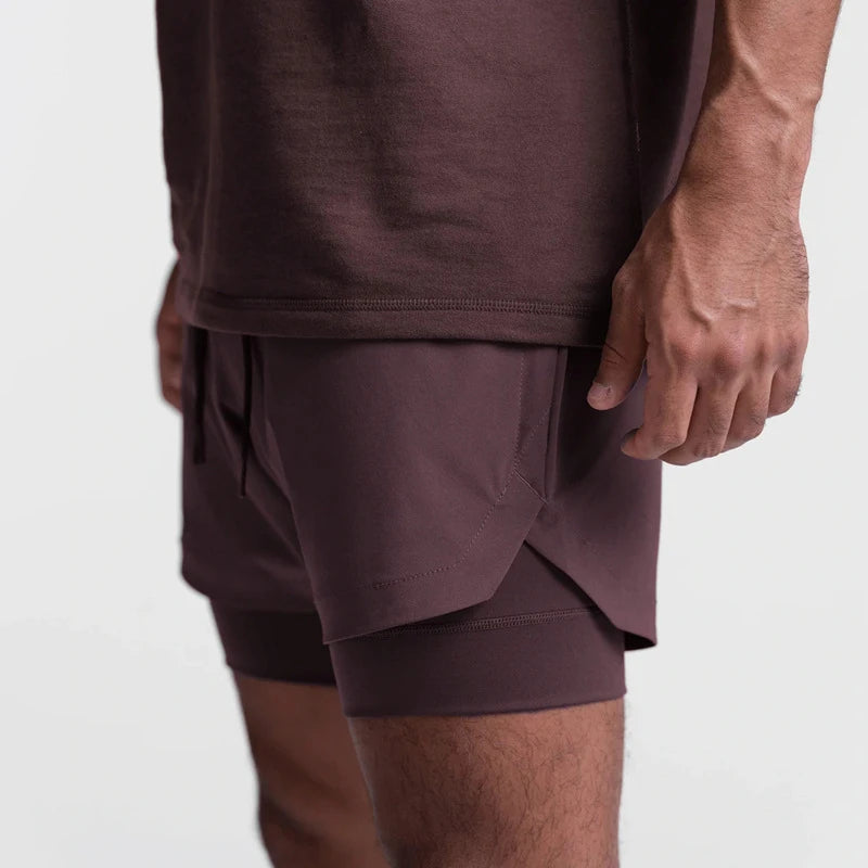 Men's 2-in-1 Running Shorts Quick Dry Gym Sports Shorts Double Layer Breathable Beach Fitness Inner Lining Summer 2025