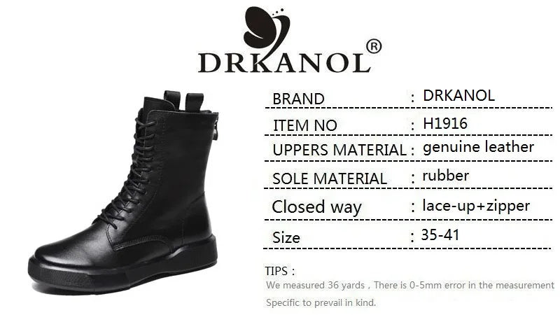 DRKANOL 2026 Fashion Women Boots Autumn Winter Shoes Soft Bottom 100% Genuine Leather Flat Mid Calf Boots Women Casual Warm Boot