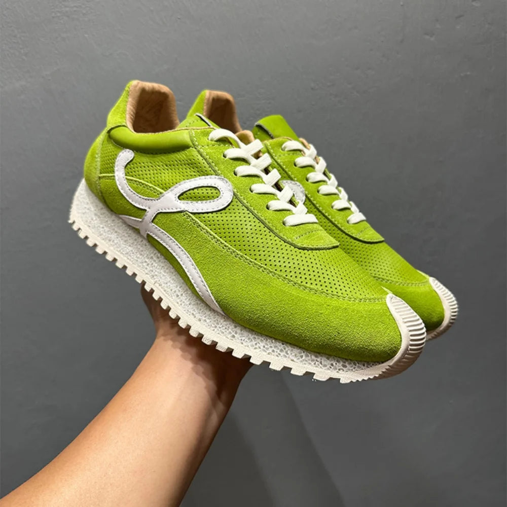 QHCCID Handmade Cowhide Breathable Shoes Sneakers Training Soft Sole Shoes