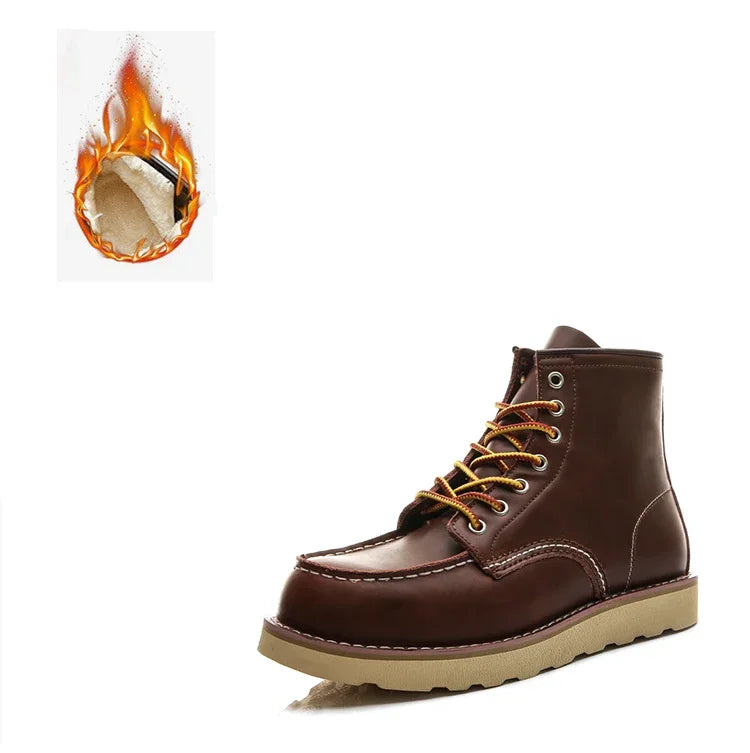 Red Black Winter Mens Shoes Desert Keep Warm Vintage Culture Rookie Men Genuine Leather Motorcycle Boots Men Western