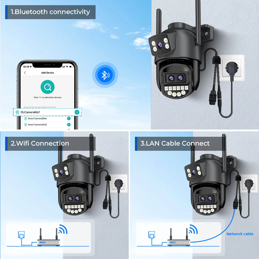 12MP 6K PTZ Wifi Camera 8X Digital Zoom Outdoor Dual Screens Wifi Surveillance Camera Night Vision CCTV IP Security Camera ICSEE