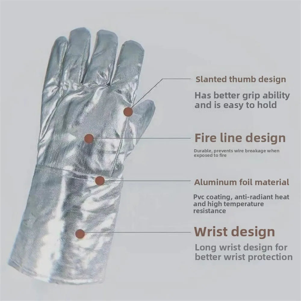 Aluminum Foil Heat-Resistant Gloves – Five-Finger High-Temperature Protective Gloves for Industrial Smelting Thermal Insulation