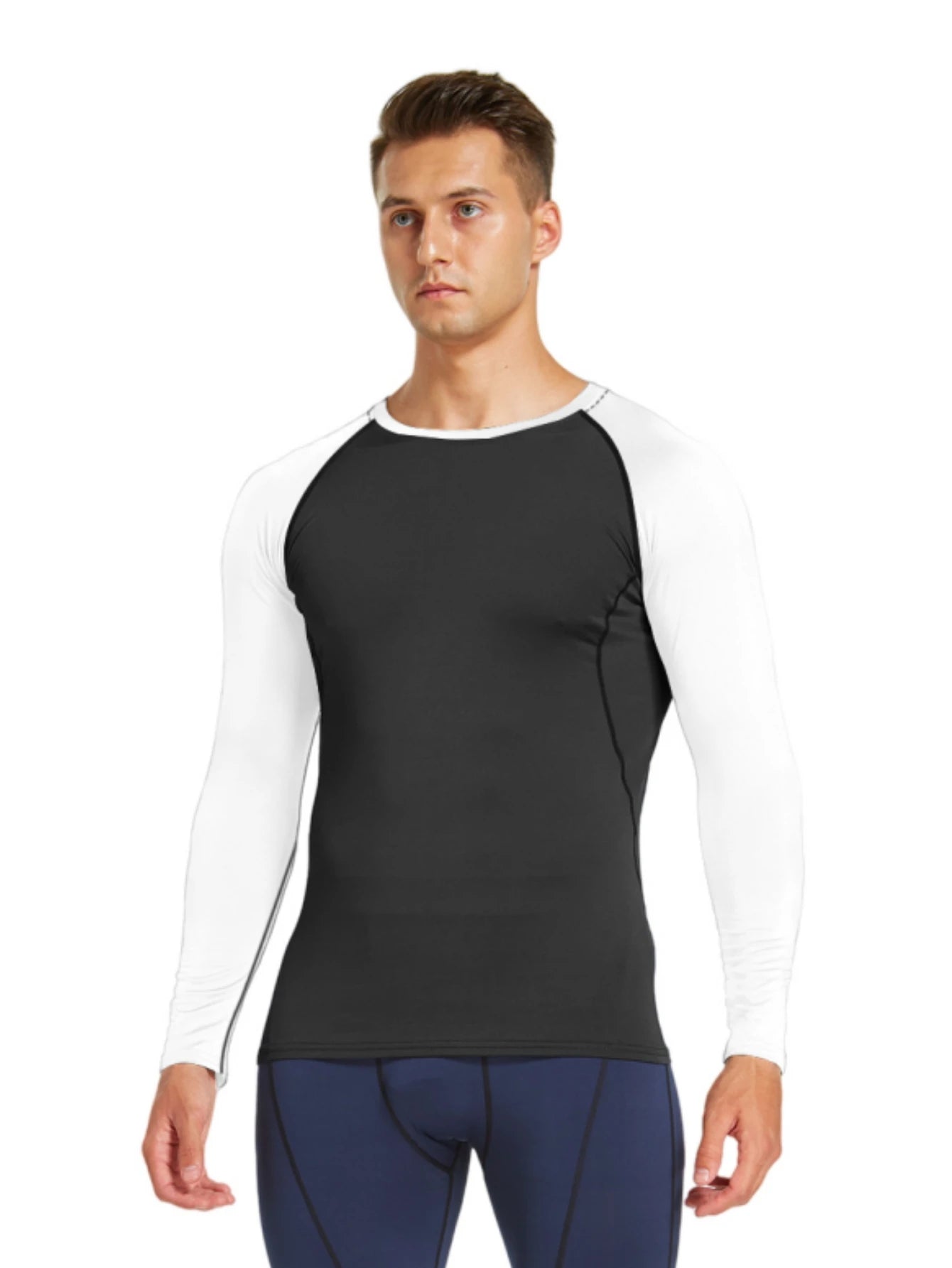 Men's Quick Dry Breathable Color Blocking Slim Long Sleeve High Stretch Base Layer Outdoor Jogging, Fitness Training Activity