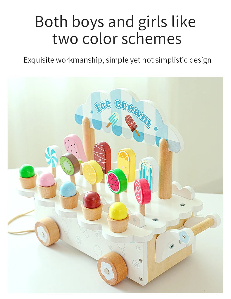 Wooden Ice Cream Girl Toy Kitchen Pretend Play Toys Kitchen Accessories Simulation Ice Cream Shop Montessori Education Toy Gifts
