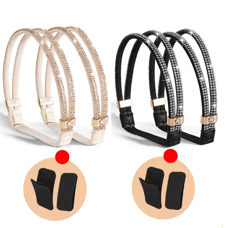 1/2Pairs Rhinestone High Heels Shoes Band Anti-loose Women Diamond Shoelaces Anti-drop Heel Straps Belt Drill Elastic Fixed Belt