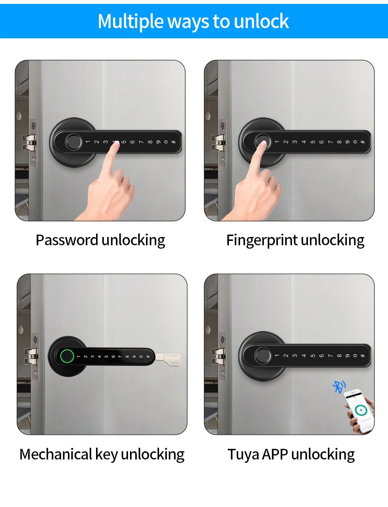 Smart Door Lock Handle With Fingerprint Key card Digital Door Lock Keypad Key Entry electronic lock Mobile APP Control