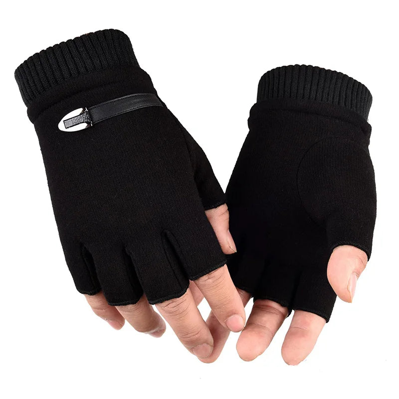 Men Women Winter Outdoor Sport Climbing Fitness Plush Warm Cycling Glove Half Finger Driving Mitten B50