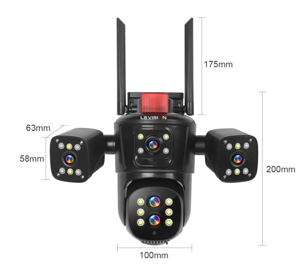 LS VISION 10K 20MP Four Screens WiFi PTZ Camera 10X Optical Zoom Auto Tracking Humanoid Detection CCTV Security Cameras Outdoor