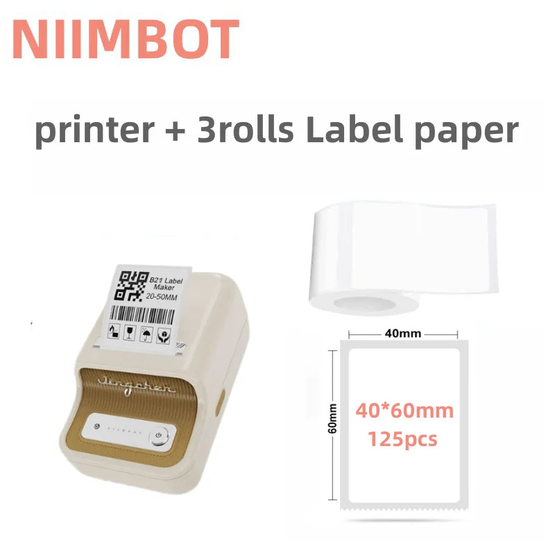NIIMBOT B21 Label Printer Portable Wir-eless Bluetooth Thermal Label Maker Sticker Printer Label paper
