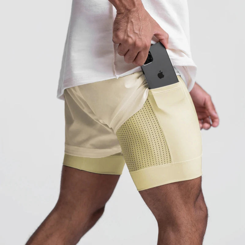 Men's 2-in-1 Running Shorts Quick Dry Gym Sports Shorts Double Layer Breathable Beach Fitness Inner Lining Summer 2025