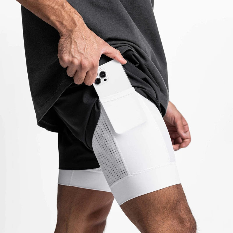 Men's 2-in-1 Running Shorts Quick Dry Gym Sports Shorts Double Layer Breathable Beach Fitness Inner Lining Summer 2025