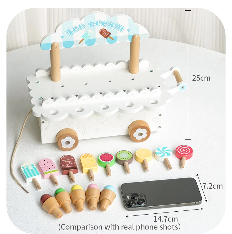 Wooden Ice Cream Girl Toy Kitchen Pretend Play Toys Kitchen Accessories Simulation Ice Cream Shop Montessori Education Toy Gifts
