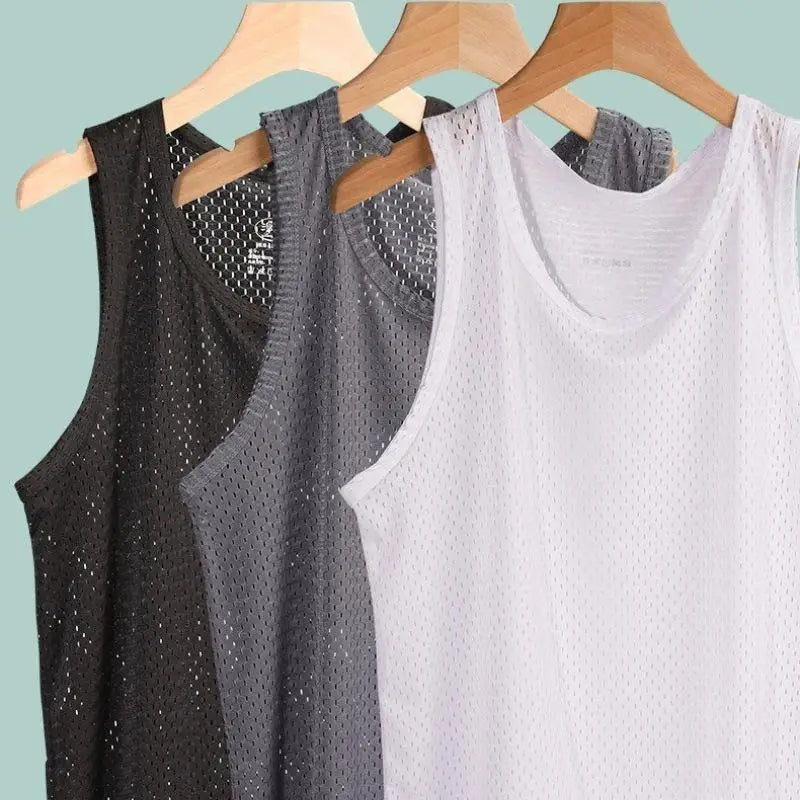 Summer Mesh Tank Top Men Gym Fitness Quick Dry T-shirt Mens Bodybuilding Fitness Muscle Sleeveless Breathable Male Mesh T Shirts