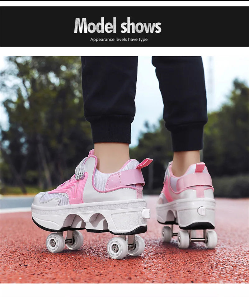 Parkour Shoes 4 Wheels Deformation Roller Skating Shoes Kids Adults Unisex Sneakers Street Urban Fitness FSK Quad Skating Shoes