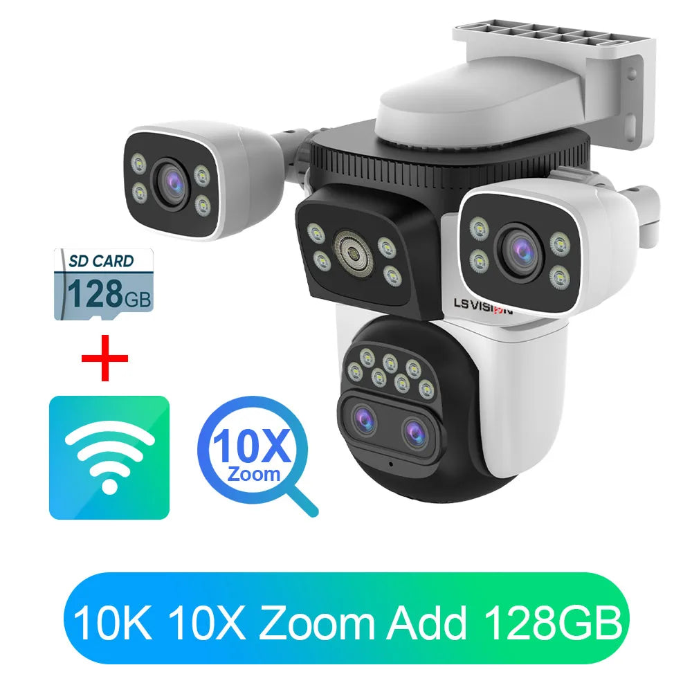 LS VISION 20MP 3*Screens Home Surveillance Wifi Camera 10X Zoom Outdoor Surveillance Camera Ip PTZ Auto Tracking Security Cctv