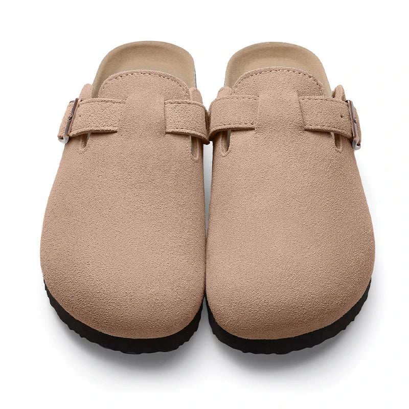 KIDMI Cork Clogs Slippers For Women Cork Footbed Beach Sandals Outdoor Suede Clogs Sandals With Adjustable Buckle Men Sandals